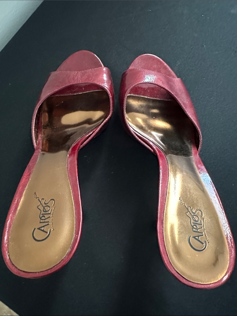 Carlos by Carlos Santana Red Patent Open-Toe Slide Heels - Picture 5 of 6